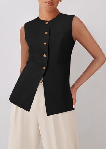 KIRUNDO Blazer Vest for Women Trendy 2025 Dressy Business Casual Summer Button Down Sleeveless Work Suit Waistcoat Tops4