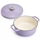 WANGYUANJI Enameled Cast Iron Dutch Oven 3.7 Qt, Perfect Size for 2-3 People & Sourdough Bread Baking, Oven Safe Pot with Moisture-Locking Lid, Induction Cookware Gift, Purple