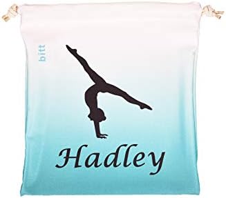 Personalized Gymnastics Grip Bag with Split Handstand in Ombre Colors - Customized Bag with Swarovski Crystals Option (Teal Ombre)