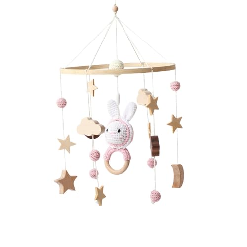 YIJU Berçário Mobile, Boho Nursery Mobile, recém -nascidos castelos móveis para decoração de berçário, Coelhinho Rosa