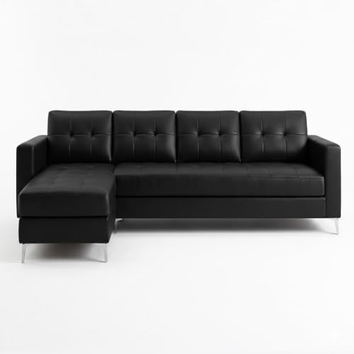 Image of CASASTYLE Madison 5 Seater Leatherette LHS L Shape Sofa Set (Black) Premium Finish | Ideal for Living Rooms