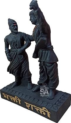 Image of Stone Bhakti Shakti Resine Shivaji Maharaj and Shant Tukaram Maharaj Idol (8 Inch, Black)