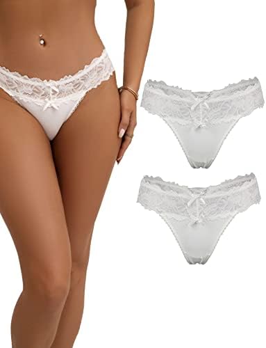 ohyeah 2 Pack White Lace Cotton Underwear Thong Hipster Panties G Strings Bikini Briefs for Women Plus Size tanga mujer 3XL-4XL