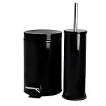 Harbour Housewares 3L Bathroom Bin & Brush Set - Black - 2pc Round Stainless Steel Pedal Bin & Toilet Brush Set Slim Small Trashcan for Kitchen Waste, Bathroom Rubbish