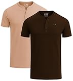 JRC Just Royal Clothing Lot de 2 t-shirts Henley à manches courtes pour homme, hauts Henley légers pour gym, course à pied et sorties décontractées, Marron cacao et bronzage Rgby, M