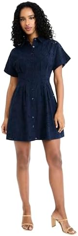 Donna Morgan Womens Chic Navy Eyelet Collared Short Sleeve Fit & Flare Dress for Casual Day & Summer Events, Navy Blazer, 16: Buy Online at Best Price in UAE
