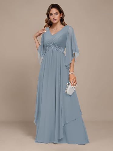 Mother of The Bride Dresses for Women 3/4 Sleeve 2025 Lace Applique Pleated Formal Party Dress4