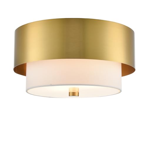 Image of YUBOLE Mid-Century 2-Light Gold Ceiling Light Flush Mount with Linen Shade