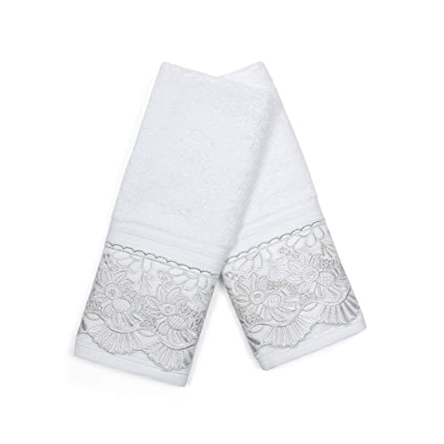 Kit Social (Lavabo) 2 Peças com Renda 30cm x 50cm em Algodão Egípcio 500g/m² Buettner Estela Cor Bra