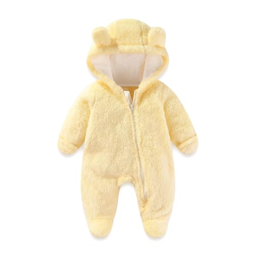 Image of UVIPC Newborn Baby Bear Fleece Outfit Footie Jumpsuit Winter Romper Snowsuit outfit Bear Suit Warm Hooded Outfits
