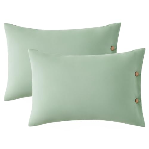 Image of EXQ Home Toddler Pillowcases with Button Closure 13x18 Travel Pillow Case Set of 2, Small Pillow Case Fits Baby Pillow Sized 12x16, 13x18, Kids Pillowcases 2 Pack Machine Washable (Sage)