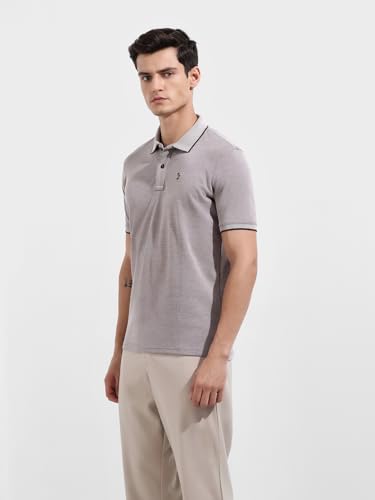 Image of The Indian Garage Co Men Regular Fit Textured Polo Neck Half Sleeves Tshirt