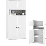 KOMFOTTEU Libreria Verticale a 3 Ripiani, Libreria Chiusa con Ante e Ripiano Aperto, Mobile Soggiorno con Ripiano Regolabile a 5 Livelli, per Studio, Camera da Letto, Bagno, 54 x 30 x 111 cm (Bianco)