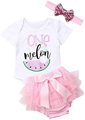 3PCS Infant Girls Outfit Clothes Romper Bodysuit Tulle Shorts with Headband Set (12-18Months,Pink)