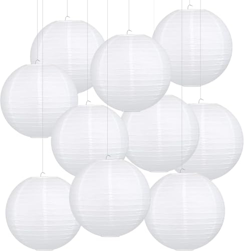 LIHAO Lot de 10 lanternes rondes en papier blanc de 30,5 cm - Pour décoration de mariage, fête