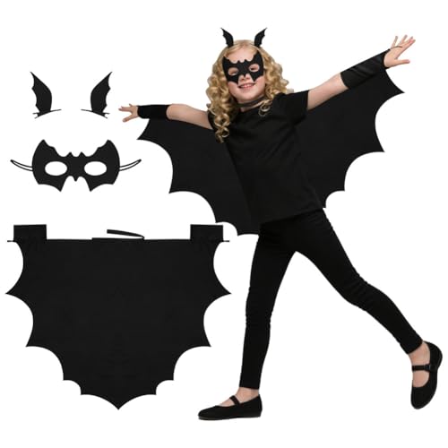 DiULi Fledermaus Kostüm Kinder, 4er Halloween Kostüm Kinder Fledermaus mit Maske und Haarnadeln, Fledermauskostüm Vampir Umhang...