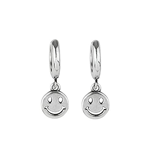 Smile Face Huggie Hoop Dangle Drop Earrings for Women Men Teens Tiktok Funny Inspired Earring Streetwear Cool Dangle Simple Minimalist Fashion BFF Gift Birthday
