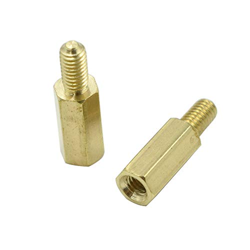 Hxchen M3 x 10mm + 6mm Male to Female Thread Brass Hexagon Hex Standoff Spacer Pillars - (50 Pcs)
