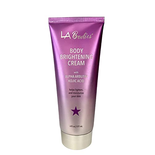 LA Bodies Body Brightening Cream - Luxurious Vegan-Friendly Cream to Nourish, Protect and Brighten Skin - Effectively Fades Dark Spots & Discoloration, Inhibits Melanin - 6 oz (177mL) - Made in USA