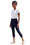 Roman Cropped Trousers for Women UK Ladies Capri Leggings Summer Pants Short Crop Stretch 3/4 Length Three Quarter Pedal Pusher Clothes Elasticated Bengaline Cut Off - Navy Blue - Size 8