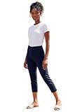 Roman Cropped Trousers for Women UK Ladies Capri Leggings Summer Pants Short Crop Stretch 3/4 Length Three Quarter Pedal Pusher Clothes Elasticated Bengaline Cut Off - Navy Blue - Size 16