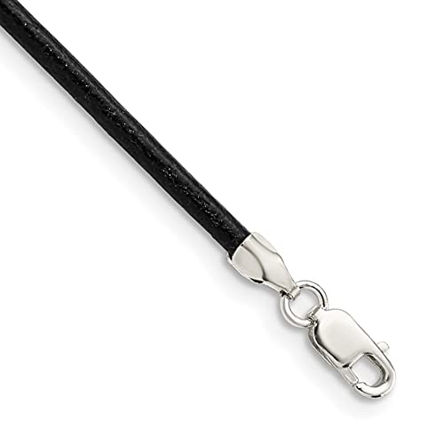 Black Bow Jewelry 2Mm Black Leather Cord Chain & Sterling Silver Clasp Necklace, 20 Inch #TOP26