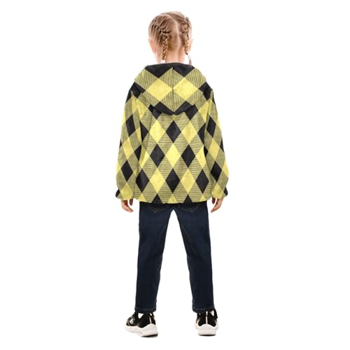 GuoChe Argyle Plaid Black Yellow Toddler Girl Fleece Jacket4
