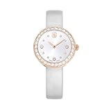 Swarovski Matrix Tennis Uhr, Graue, Analoge Armbanduhr mit Lederarmband, Roségoldfarbenem Finish und Klaren Kristallen, Armbandlänge: 14.5-19 cm, Armbandbreite 1 cm