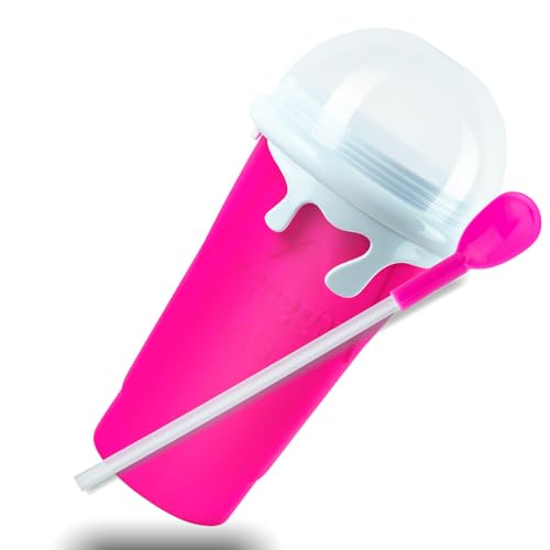 Tikapo Slushy Maker Cup Upgrade 500ml TIK TOK Cool Stuff Quick Frozen Magic Squeeze Cup like Ice Cream Maker Slushie Machine, Double Layer Slushie Cup for Quick Frozen Smoothies, Cool Birthday Gifts (PINK)