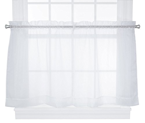 Ellis Curtain Jessica Sheer Tailored Tier Curtains, 54 by 24-Inch, White