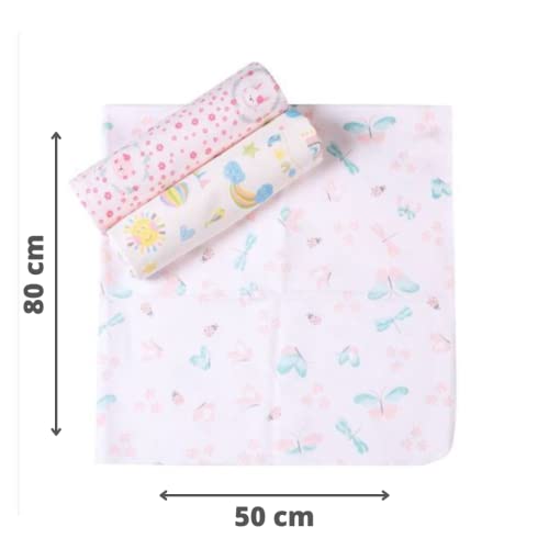Kit 3 Cueiros Papi Flanelados 80x50cm Estampados Menina Rosa
