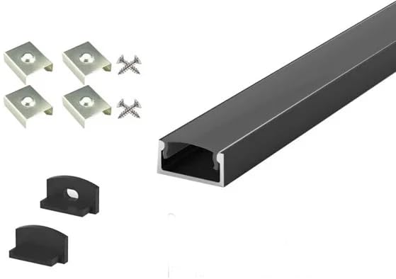 2 Metre Surface Black LED Profile P4-1 C/W Clips, End Caps & Black Cover | Best for Bedroom, Stairs, Hallway, Kitchen, Cabinet (15mm x 7mm)