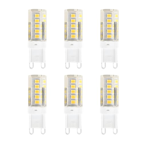 6 Unidades Bombilla LED G9 3W, Equivalente a Halógeno de 40W, 410 Lumens, Blanco Frío 6000K, CRI 85, AC230V, No Regulable, Sin Parpadeo, para Iluminación Doméstica y Comercial