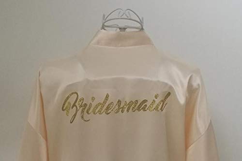 Andolly Women's Satin Robes Gold Glittering Bride Bridesmaid Wedding Silk Kimono Pockets One Size Champagne #TOP4