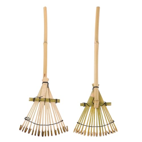 DIYEAH 2 Rastrelli da Giardino in Bambù 50 CM Manico Piccolo per Bonsai Sabbiere e Paesaggistica Rastrello Livellatore Compatto per Attività di Giardinaggio e Decorazione Esterna