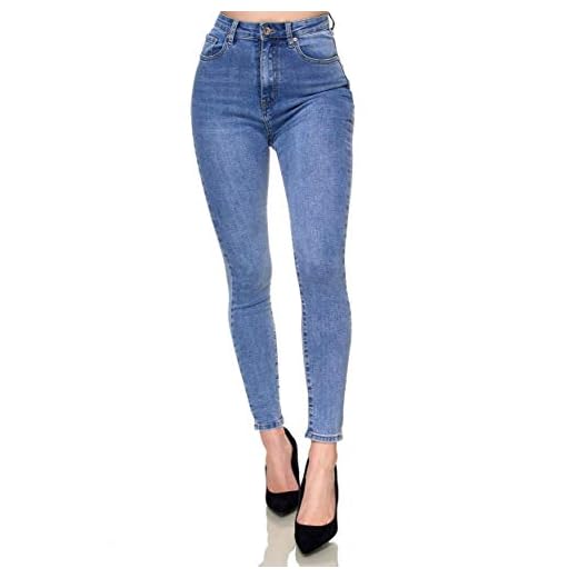 Elara Super High Waist byxor för damer med hög midja Chunkyrayan EL12D2 Blau 38 (M)