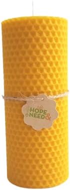 Hope&Need Beeswax Pillar Candles- Big Size 1 Piece(5.5 inches x 2.3 inches) %100 Pure Bees Wax Candles for Home Decoration, Healthy and Natural Honeycomb, Hand-Rolled Beeswax Candle, No Chemicals