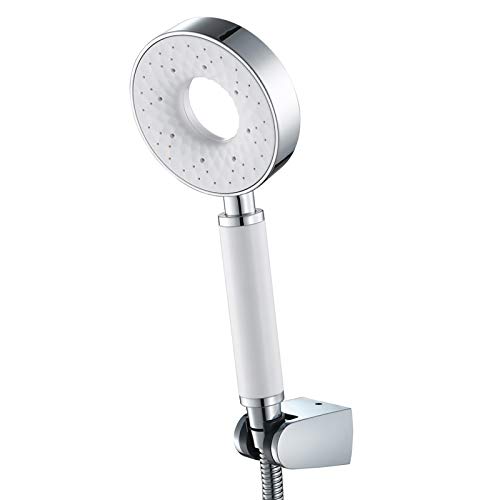 Pomme de douche blanche avec poignée ergonomique pour un jet précis et un rinçage efficace