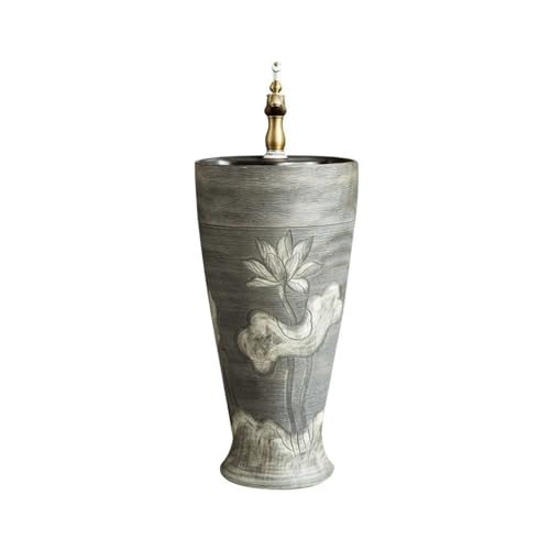 fregadero independiente Lavabo de pedestal antiguo tallado con grifo y desagüe, mueble baño exterior pie Freestanding Laundry Utility Sink