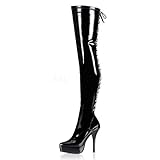  Higher-Heels PleaserUSA Plateau-Overkneestiefel Indulge-3063 Lack schw. 40