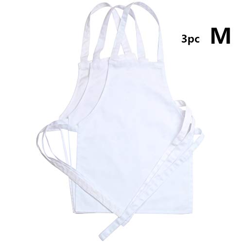 3 Pack White Kids’Chef Apron,School and Home Artist for Cooking, Baking,Painting or Decorating