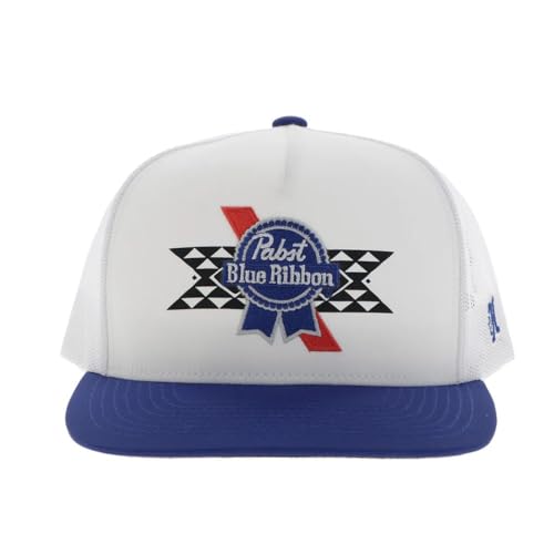 Image of HOOEY Officially Licensed Pabst Blue Ribbon One Size Fits All Adjustable Snapback Hat for Men and Women Mesh Back Trucker Hat