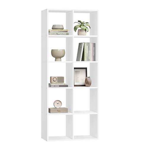 VASAGLE Custos Kollektion - Bücherregal, Würfelregal, Standregal, offene Fächer, Wohnzimmer, Homeoffice, Schlafzimmer, Regal mit 5 Ebenen, 30 x 65,5 x 161,5 cm, wolkenweiß LBC168T14