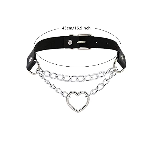 BHAHAI 1 PCS Heart Leather Choker Black O Ring Vintage Gothic Punk Choker Fancy Dress Rock Choker Necklace PU Leather Collar Choker For Women Men Accessory