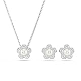 Swarovski x Ariana Grande Set, Crystal Pearl, Taglio Round, Fiore, Bianco, Placcato rodio