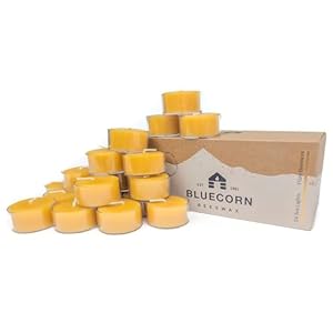 Bluecorn Beeswax 100% Pure Beeswax Tealight Candles | Natural Beeswax Candles, Yellow Tea Lights Candles | Long Burn (4-5 Hours) | Soy, Paraffin, & Fragrance Free, Bulk 24-Pack | Handmade in Colorado