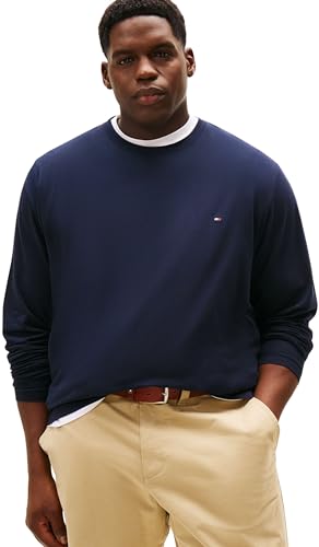 Tommy Hilfiger Men’s Slim Fit Stretch Long Sleeve Top with Round Neck, Blue (Desert Sky), 5XL