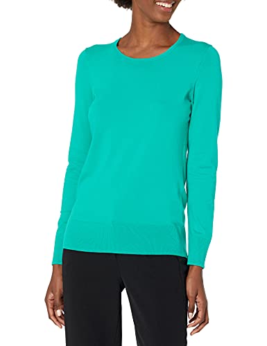 Lark & Ro Women s Premium Viscose Blend Long Sleeve Crewneck Sweater, emerald, Medium