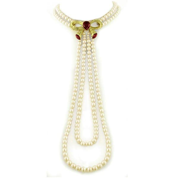 1928 Jewelry Antiquities Couture Gold-Tone Costume Pearl Red Duo Rope Necklace 17 1928 Jewelry Antiquities Couture Gold-Tone Costume Pearl Red Duo Rope Necklace 17