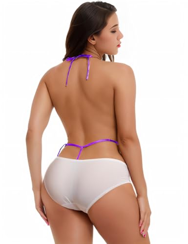 EVAbaby Roupa de banho sexy mini monoquíni para mulheres, couro PU, peça única, frente única, micro